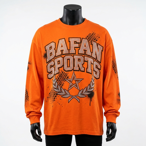 T-shirt à manches longues en coton premium 220 GSM, orange, avec logo imprimé à haute densité - Product Image 5