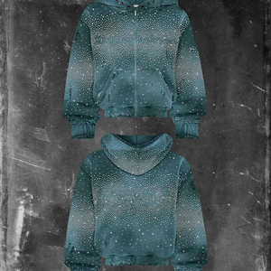 Luxury Rhinestone Embroidery Hoodie Custom Oversized Acid Wash Distressed Streetwear Men's Terry Hoodie - Product Image 5
