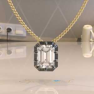 Georgian Style Cut Set Octagon Cut Moissanite Pendant Solid 14K Gold Geometric Luxury IGI Certified Necklace - Product Image 1