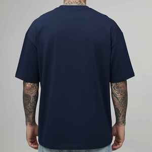 Camiseta de cuello redondo para hombre, estilo nuevo, OEM/ODM, de alta calidad, con logotipo bordado personalizado, color azul marino, transpirable, corte holgado. - Product Image 3