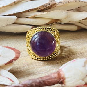 Luxury Style Boho Filigree <b>Rings</b> Ethnic Brass Jewelry Women 18k <b>Gold</b> Plated Statement Amethyst <b>Cocktail</b> <b>Ring</b> For Wholesale - Product Image 4