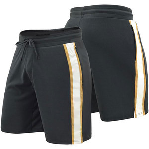 Shorts de bain noirs pour hommes avec bande latérale blanche et dorée, taille mi-haute, cordon de serrage, séchage rapide, décontractés et sportifs - Product Image 4