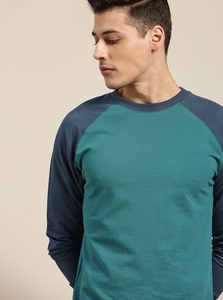 Sweat-shirt à col rond pour homme, manches raglan, couleur turquoise, coupe classique, tricoté, 100% coton, pull décontracté, couleur unie, automne - Product Image 5