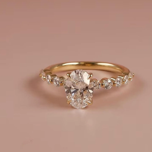 Oval Cut Moissanite Engagement <b>Ring</b> with Diamond Accent Band, 14K Gold <b>Ring</b>, <b>Dainty</b> Minimalist Wedding <b>Ring</b> for Women <b>Ring</b> - Product Image 1