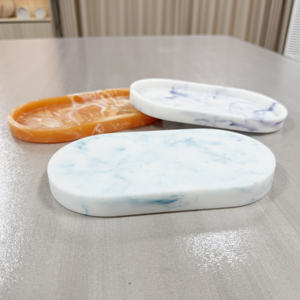 Luxury Polyresin Eco-Friendly Dishwasher Safe Oval Serving Tray Modern White Marble Bathroom Vanity Kitchen Living Room <b>Tools</b> - Product Image 3