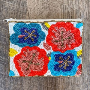 Handmade beaded embroidery coin pouch Loin face seed beads in use mini zipper coin <b>purse</b> <b>small</b> money coin pouch from India - Product Image 1