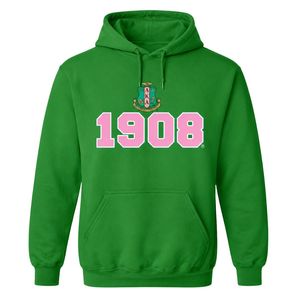 Sudadera con Capucha AKA Forest Green 1908 Crest, Gráfico de Escudo Rosa y Verde, Sudadera de Forro Polar Unisex, Ropa de Hermandad Griega, OEM ODM - Product Image 1