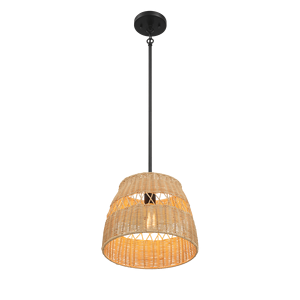 Lampadario a sospensione singolo in stile rustico con paralume in rattan e finitura in metallo nero - Essenza Lampadari e Luci a Sospensione - Product Image 3
