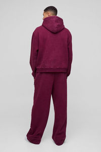 Sweat-shirt à capuche et pantalon de jogging assorti pour homme, couleur bordeaux, logo personnalisé, vêtements en gros OEM ODM - Product Image 3