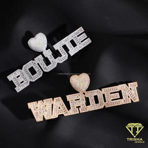Moissanite Diamond HIP HOP <b>Block</b> Name Pendant With Iced Out Sparkling <b>Letter</b> Design Heart Accent And Gold Tone Cuban Link Chain - Product Image 2