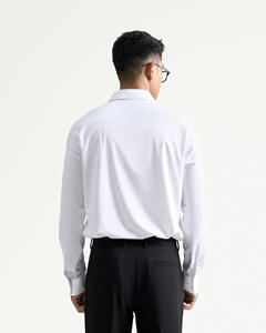 Chemises décontractées à manches longues et col en V pour hommes, boutonnage simple, formelles, infroissables, très extensibles, coupe ajustée, en polyester/coton, pour le bureau - Product Image 2