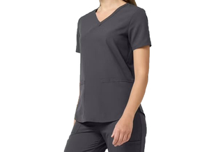 Factory Price Knitted Solid Color V Neck Zipper <b>Scrub</b> <b>Top</b> and Jogger Leg Pants Set Professional Uniform <b>Scrubs</b> for Nursing - Product Image 3
