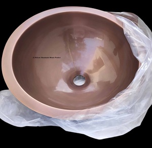 Lavabo sur pied en cuivre DS-187, finition cuivre antique, rond, 40 cm, pour salles de bain de luxe - Product Image 2