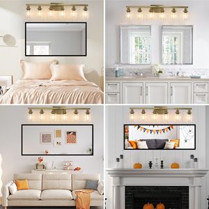 Moderna Lampada da Parete Dorata a 6 Luci da 37 Pollici con Paralumi in Vetro Trasparente e Struttura in Ferro per Specchio e Bagno - Product Image 5