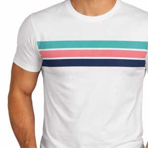 Camiseta Blanca Personalizada con Logotipo para Hombre, Estampado a Rayas en el Pecho, Manga Corta, Corte Ajustado Informal, Ropa de Verano - Product Image 3