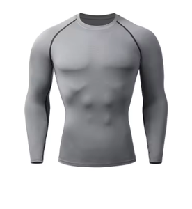 Men Knitted Polyester Compression Long Sleeve O-Neck Solid Quick Dry Sporty Base <b>Layer</b> <b>Top</b> - Product Image 3