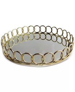 Elegant round shape metal and <b>mirror</b> glass <b>tray</b> with gold finished used for home and hotel tableware platter - Product Image 6