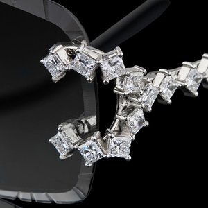 Stylish <b>Square</b> <b>Rimless</b> Iced Out Crystal <b>Sunglasses</b> Lightweight Iced Wood Temple Unisex Fashion Outdoor Party Casual Wear Adult - Product Image 1