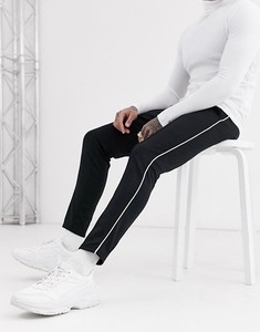 Men's <b>Black</b> Sweatpants With White Side Stripe Elastic Waist Casual Stretch <b>Pants</b> Autumn Wear - Product Image 1
