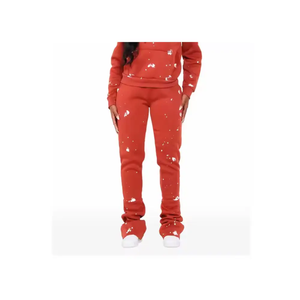 Conjunto de Sudadera con Capucha Roja para Mujer, Conjunto Deportivo de Dos Piezas de Felpa, Corte Holgado, Estampado de Puntos, para Uso Diario - Product Image 4