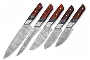 Juego de Cuchillos de Cocina de Acero de Damasco de 5 Piezas Hechos a Mano, con Mango de Madera de Palisandro, para Chef, Uso General y Pelar - Product Image 2