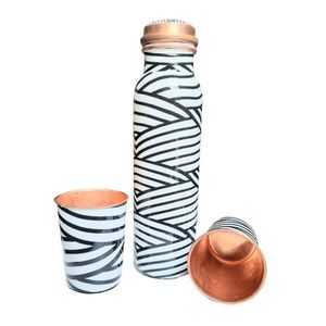 Handmade <b>Pure</b> Copper Water Bottle Set with Tumbler Leak Proof Printed Copper Vessel 1000ml Ayurvedic Health Benefits Drinkware - Product Image 3