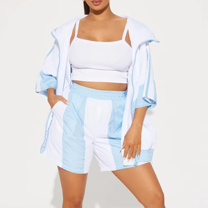 Wholesale Custom Plus Size Women Windbreaker Two Piece Shorts With Top Quick Dry Color Block Activewear OEM ODM - Product Image 2