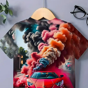 เสื้อยืดกราฟิกพรีเมียมสำหรับผู้ชาย พิมพ์ลายรถสปอร์ต 3 มิติ แขนสั้น สวมใส่สบาย ระบายอากาศได้ดี แฟชั่นสตรีทแวร์ ลายกราฟิกสะดุดตา - Product Image 4