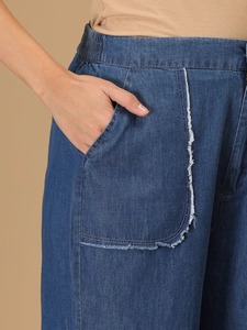 Women's <b>Boot</b> Cut Cotton Denim Multi-Pocket Utility-Pocket Side-Pocket Large-Pocket Patch-Pocket-Vintage Regular Fit Knee-Length - Product Image 4