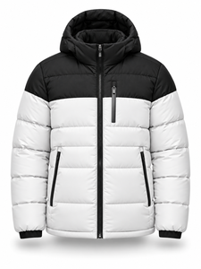 Men's Black White Color Block Hooded Puffer <b>Jacket</b> Waterproof Windproof <b>Casual</b> Zipper Front Polyester Wadding Winter Regular - Product Image 1