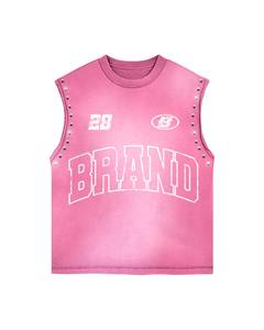 Multi Color Studded Brand 28 Sleeveless Set | Oversized Tank <b>Top</b> & Shorts | Rhinestone Streetwear Matching Set OEM Private - Product Image 3