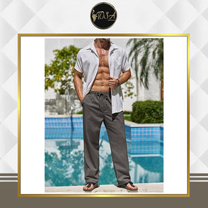 Wholesale Quantity Available Premium Quality Elastic Waist <b>Drawstring</b> Waterproof Winter Wear Lightweight Linen <b>Trousers</b> for Men - Product Image 3