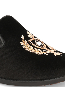 Premium Asken Atelier Black Velvet Loafers for Men Elegant <b>Embroidered</b> Design Genuine Leather Lining Comfort Slip-On Dress <b>Shoes</b> - Product Image 2