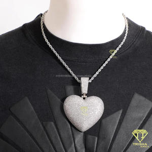 Iced Out <b>Heart</b> <b>Shape</b> Hip Hop Pendant Necklace for Men Women in 925 Sterling Silver with VVS Moissanite Diamond Custom Streetwear - Product Image 3