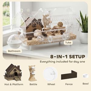 Gabbia media per criceti con ruota grande e nascondiglio, 54,6 cm x 30 cm x 32 cm, trasparente, con accessori, taglia XS - Product Image 3