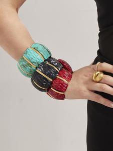 Pulsera Elástica de Resina Ecológica, Estilo Retro, Geométrica, con Cuentas Acrílicas Coloridas para Mujer, Joyería Extensible - Product Image 3