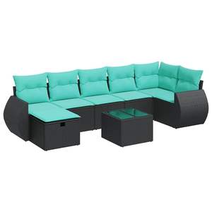 Juego de sofás de patio de ratán sintético negro de 8 piezas con cojines, elegantes muebles de exterior - Product Image 2