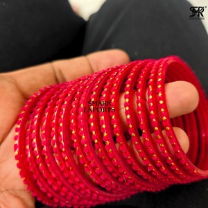 Elegant <b>Red</b> Velvet Glass Bangle Set Handmade Gold Dot Designer Bangles Traditional Fashion Jewelry for Women - Product Image 2