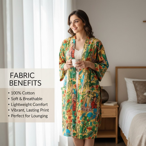 Robe Kimono en Coton Imprimé Floral à Manches Longues, Peignoir Léger, Tenue de Détente Bohème pour la Plage - Product Image 3