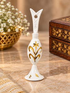 Support à kohl Surmedani blanc artisanal avec motif floral doré – Contenant traditionnel pour Kajal, décoratif, pour la beauté et le soin des yeux - Product Image 6