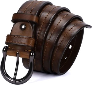 Nuevo Cinturón Casual de Cuero Vacuno Negro Marrón con Hebilla de Aleación de Cierre Automático, Duradero e Impermeable, Estilo Sencillo para Hombre - Product Image 3
