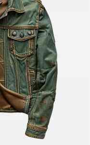 Vestes en cuir et denim vert vieilli de haute qualité pour hommes, fabrication professionnelle, meilleure qualité. - Product Image 4