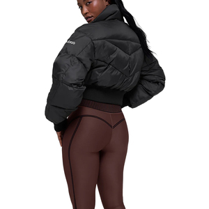 Custom Women's Cropped Puffer Jacket Lightweight Quilted Winter Jacket Rib Waist Puffer Coat Private <b>Label</b> OEM manufacturer - Product Image 2