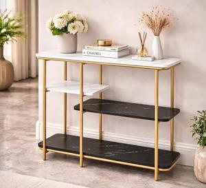 Modern Rectangular Marble <b>Side</b> <b>Table</b> With Gold Metal Frame Multi-Functional Living Room Decor Accent Piece - Product Image 2