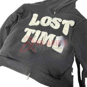 OEM 2025 personnalisé hommes lavage à l'acide coupe coudre 500GSM pour bouffée impression fermeture éclair à capuche pantalons de survêtement ensemble brodé Baggy survêtement pour - Product Image 5