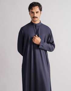 Túnica musulmana de manga larga para hombre, camisa de algodón hasta el suelo, ropa modesta para la oración, color sólido, para todas las estaciones. - Product Image 4