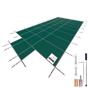 Copertura per piscina interrata in rete verde 18x36ft con gradini centrali 4x8ft e design di sicurezza robusto - Product Image 1