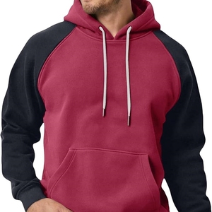 Sweat-shirt à capuche pour homme rouge et noir à manches raglan avec poche avant, pull en polaire décontracté, coupe classique, pour l'automne - Product Image 4