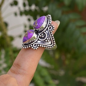 Purple Copper <b>Turquoise</b> Statement <b>Ring</b> for Women Classic Sterling Silver Wedding Gift <b>Ring</b> - Product Image 3