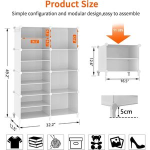 Estantes de Almacenamiento de 8 Cubos, Organizadores de Ropa para Armarios, Estanterías Apilables para Armarios de Dormitorio - Product Image 3